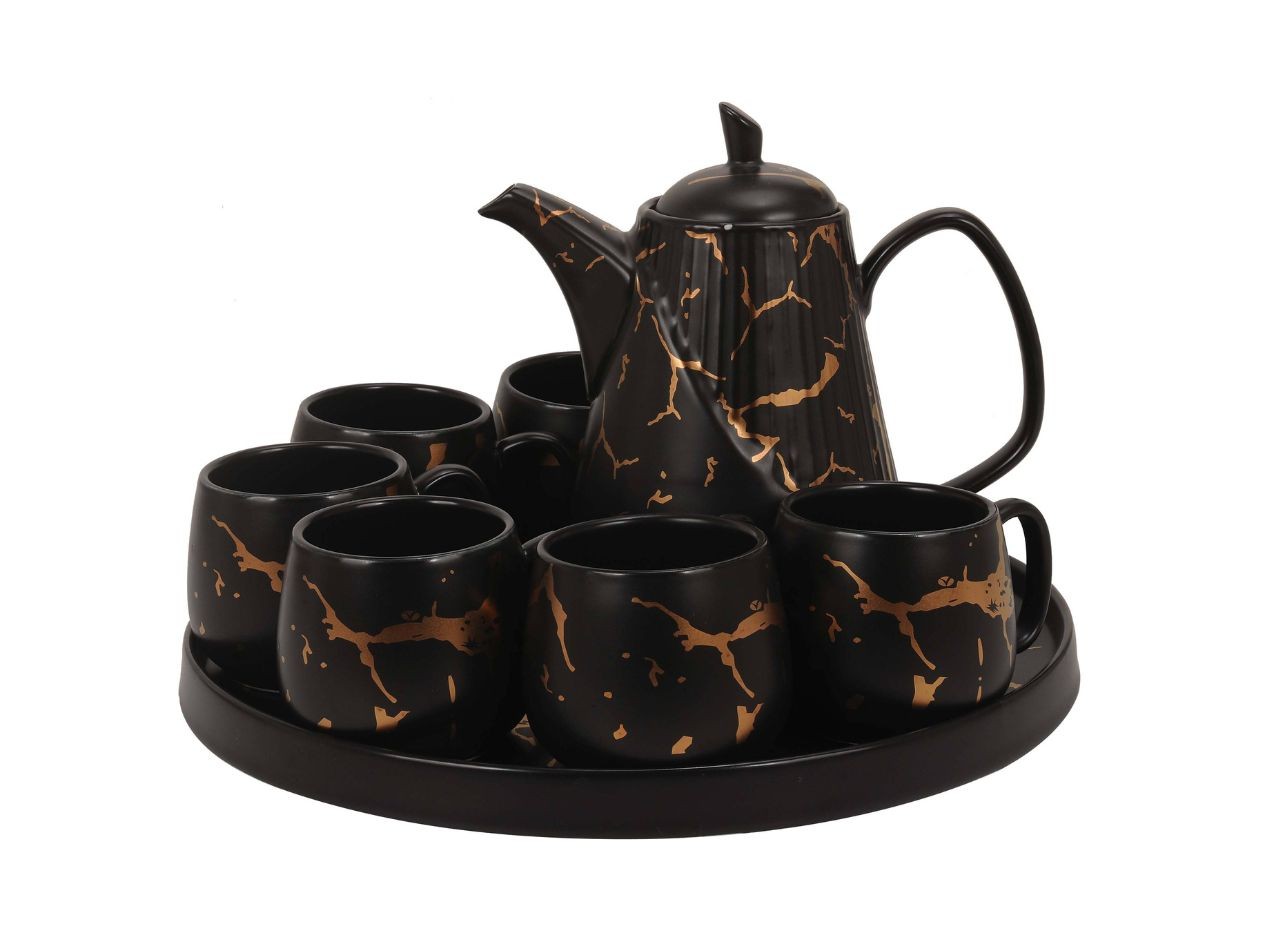 TM89 Hitam Perlengkapan Minum Teh Livia dengan motif Marmer